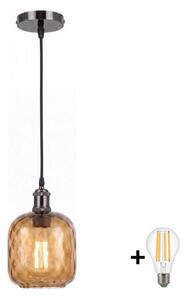 BRILAGI - LED Lustr na lanku RETRO GLASS 1xE27/60W/230V pr.14cm černá/kouř hnědá