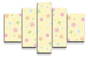Sablio Obraz - 5-dílný Hvězdy, květy a puntíky - 125x90 cm