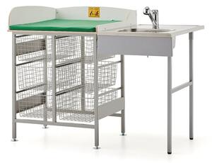 AJ Produkty Přebalovací pult NEIL, 6 drátěných košů, 1400 mm, s umyvadlem vpravo
