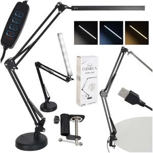 LED stolní lampa USB s otočným ramenem a 2 způsoby uchycení