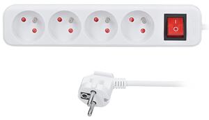SOLIGHT Prodlužovací přívod 3m, 4 zásuvky, vypínač, 16A/3680W, PVC, bílý