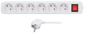 SOLIGHT Prodlužovací přívod 5m, 6 zásuvek, vypínač, 16A/3680W, PVC, bílý