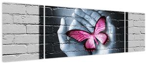 Obraz - Růžový motýl ve zdi (170x50 cm)