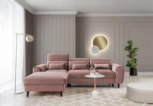 Elegantní rohová sedací souprava SUNNIVA - světle růžová, levý roh