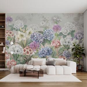 Fototapety Kouzelná letní zahrádka s květinami v pastelových barvách, Fototapety květiny, w08140v3 : uwalls.cz