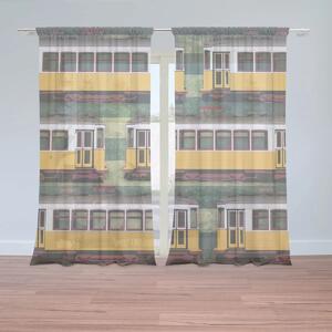 Sablio Záclony Lisabonské historické tramvaje Zelený Pattern: 2ks 150x250cm