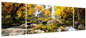 Obraz - Vodopády v podzimní krajině, žluté (170x50 cm)