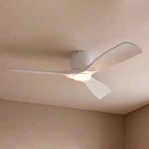 Lucande Smart LED stropní ventilátor Moneno, bílý, DC, Tuya, stmívatelný, Bílá / opál, Obývací pokoj / jídelna, kov, Moderní