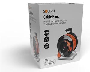 SOLIGHT Prodlužovací přívod na bubnu, 1 zásuvka, 50m, oranžový kabel, 3x 1,5mm2