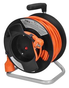 SOLIGHT Prodlužovací přívod na bubnu, 1 zásuvka, 50m, oranžový kabel, 3x 1,5mm2
