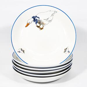 Sada 6x keramický talíř hluboký 22 cm bílá modrá