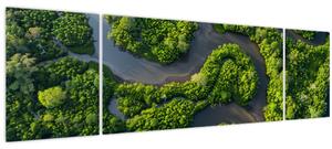 Obraz - Lesní krajina s řekou (170x50 cm)