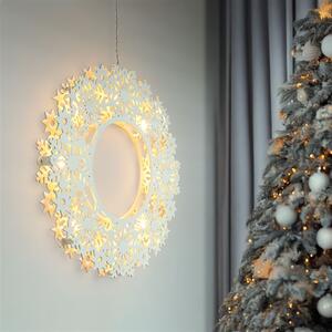 SOLIGHT LED dřevěný vánoční věnec, 10x LED, bílá, 30cm, časovač, 2x AA