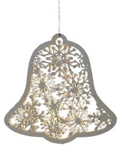 SOLIGHT LED dřevěný vánoční zvoneček, 9x LED, bílá, 30cm, časovač, 2x AA