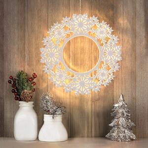 SOLIGHT LED dřevěný vánoční věnec, 10x LED, bílá, 30cm, časovač, 2x AA