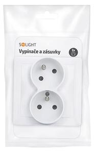 SOLIGHT Dvojzásuvka Slim, pootočená horní zásuvka 45°, bílá