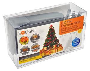 SOLIGHT LED vánoční řetěz, 3m, 20 LED, 3 x AA, modré světlo, zelený kabel