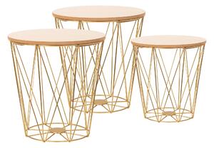 Tutumi - Drátěný příruční stolek - přírodní/zlatá - 38x39x39 cm - 3 ks