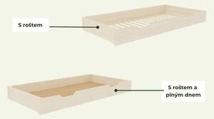 Dřevěný šuplík BUDDY na kolečkách se dvěma výřezy - Světle šedá, 70x140 cm (pod postel 70x160 cm), Zvolte variantu: S roštem