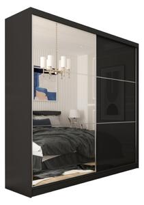 Posuvná šatní skříň VIVIANA se zrcadlem, 200x216x61, černá