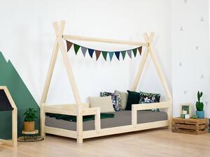 Dětská dřevěná postel NAKANA ve tvaru teepee s bočnicí - Nelakovaná, 80x160 cm