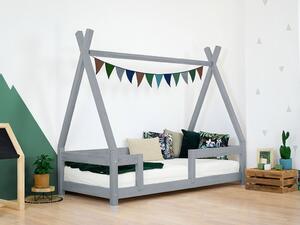 Dětská dřevěná postel NAKANA ve tvaru teepee s bočnicí - Nelakovaná, 90x200 cm