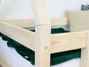 Dětská dřevěná postel NAKANA ve tvaru teepee s bočnicí - Nelakovaná, 120x200 cm