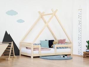 Dětská domečková postel TAHUKA ve tvaru týpí s bezpečnostní zábranou - Nelakovaná, 120x200 cm