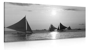 Obraz nádherný západ slunce na moři v černobílém provedení - 100x50 cm