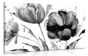 Obraz nádherné černobílé tulipány v zajímavém provedení - 90x60 cm