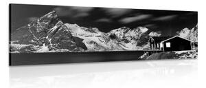Obraz noční krajina v Norsku v černobílém provedení - 150x50 cm