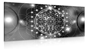 Obraz okouzlující Mandala v černobílém provedení - 100x50 cm