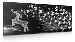 Obraz nádherný jelen s motýly v černobílém provedení - 100x50 cm