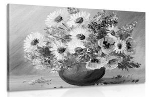 Obraz olejomalba letních květů v černobílém provedení - 90x60 cm