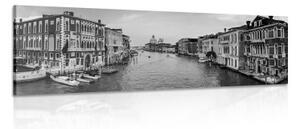 Obraz slavné kanály v Benátkách v černobílém provedení - 150x50 cm