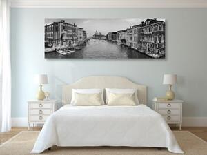 Obraz slavné kanály v Benátkách v černobílém provedení - 120x40 cm
