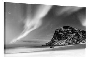 Obraz polární záře v Norsku v černobílém provedení - 120x80 cm