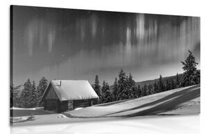 Obraz pohádková zimní krajina v černobílém provedení - 60x40 cm