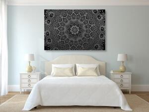 Obraz orientální Mandala v černobílém provedení - 60x40 cm