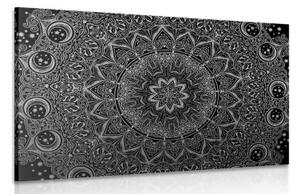 Obraz orientální Mandala v černobílém provedení - 90x60 cm