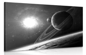 Obraz planeta ve vesmíru v černobílém provedení - 120x80 cm