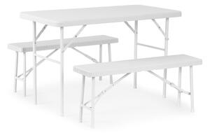 ModernHOME Skládací gastro set stůl 120cm + 2 lavice, bílá