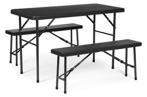 ModernHOME Skládací gastro set stůl 120cm + 2 lavice, černá RAK-120D BLACK