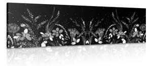 Obraz s květinovým ornamentem v černobílém provedení - 120x40 cm
