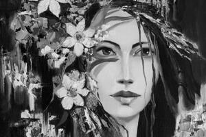 Obraz originální malba ženy v černobílém provedení - 60x40 cm
