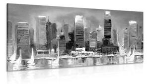 Obraz pobřežní město v černobílém provedení - 100x50 cm