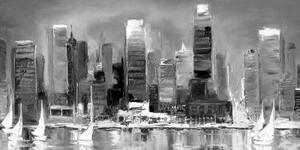 Obraz pobřežní město v černobílém provedení - 100x50 cm