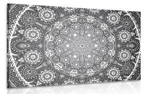 Obraz okrasná Mandala s krajkou v černobílém provedení - 60x40 cm
