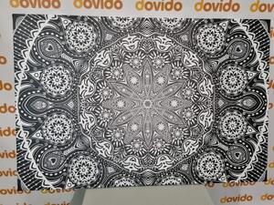 Obraz okrasná Mandala s krajkou v černobílém provedení - 60x40 cm