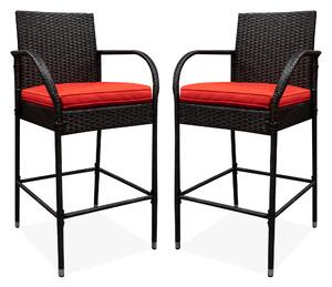 Aga 2x Ratanová barová židle s područkami Červená